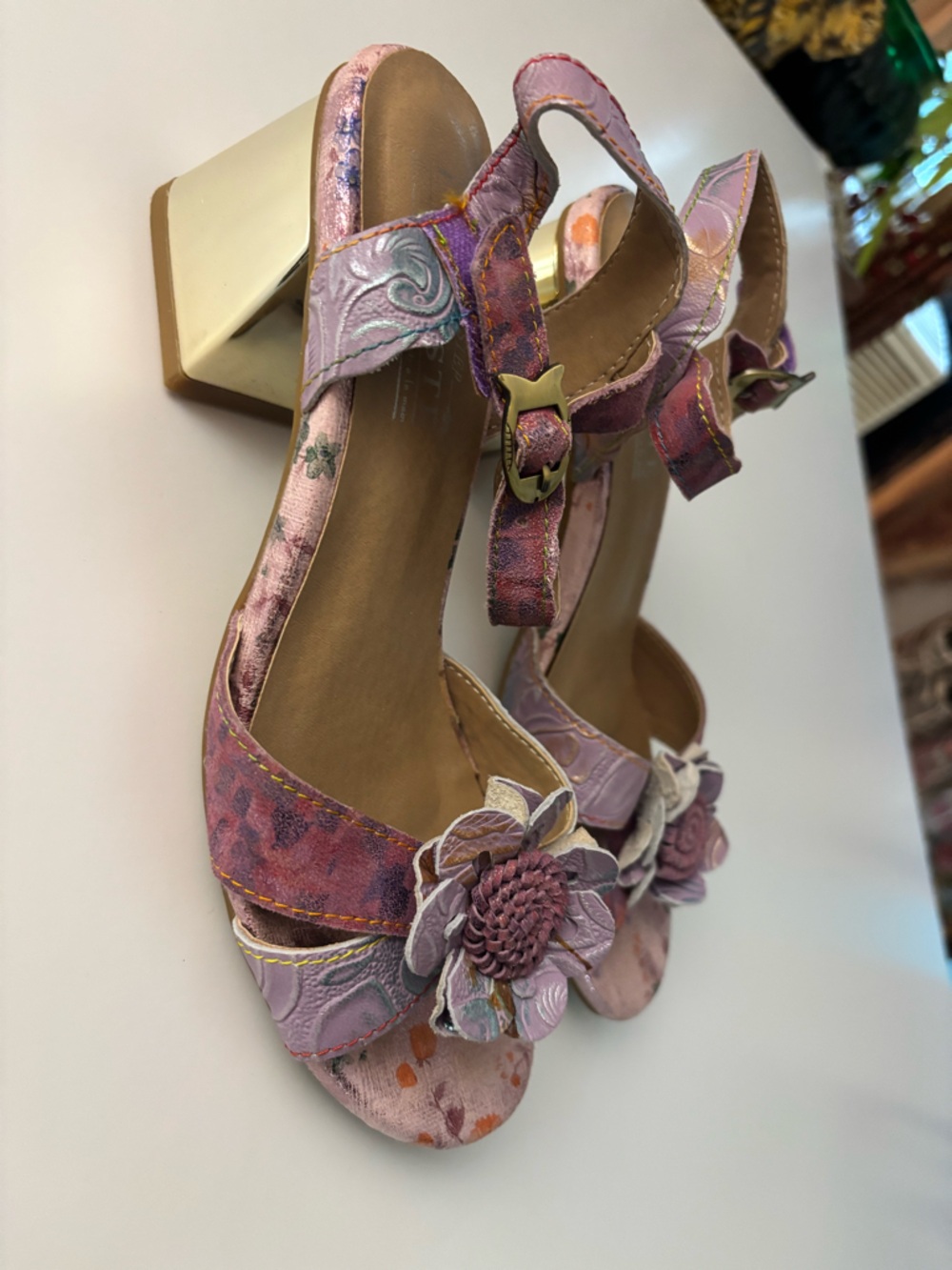 L'Artiste 38(7.5) Floral Embellished Block Heel, Avant-garde, bohemian, fairy - Picture 3 of 12